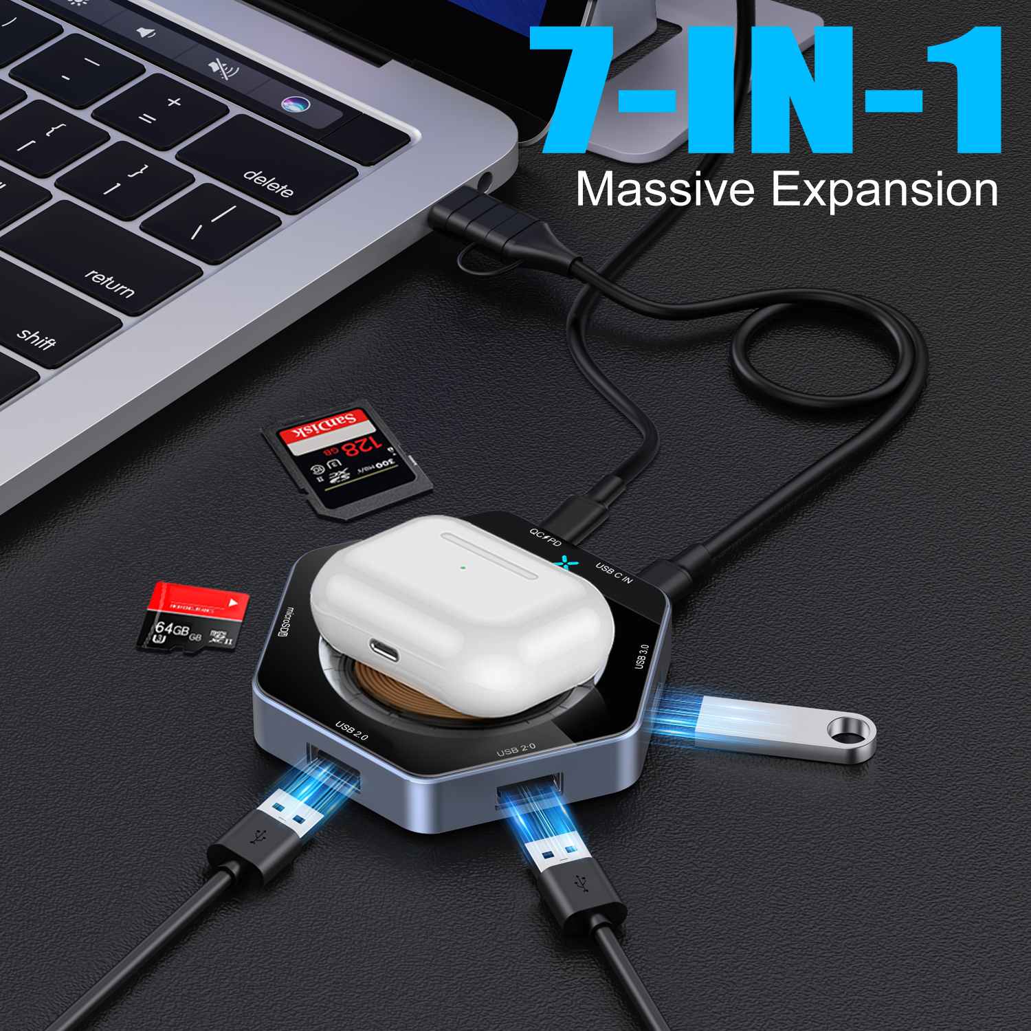 15w Caricatore wireless Wireless USB Hub Fast Charging 7 in1